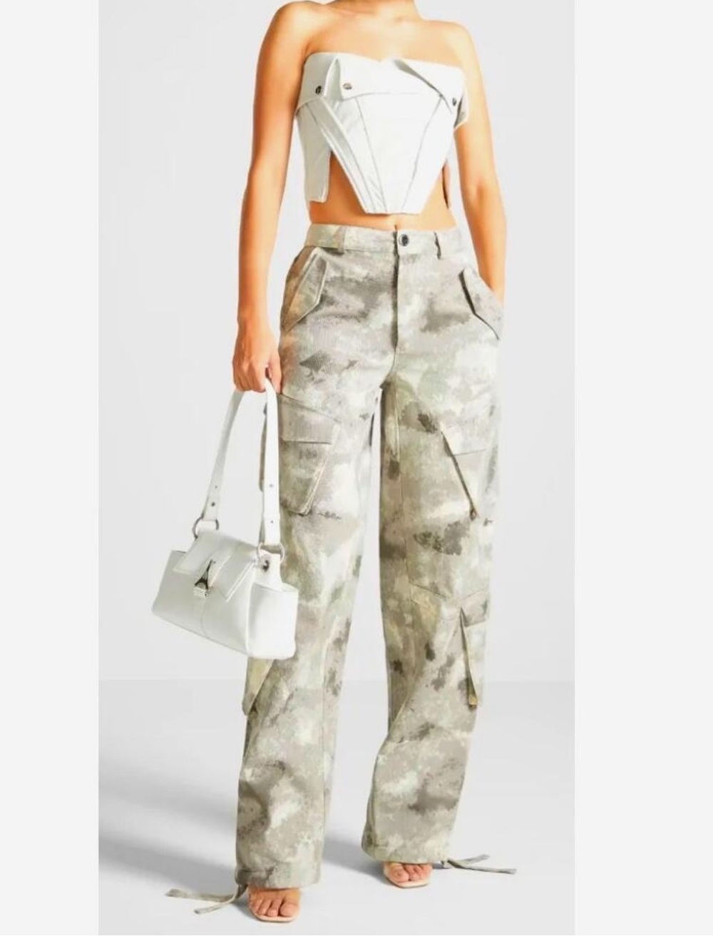 Maniere De Voir Neutral Camo Wide-Leg Cargo Pants